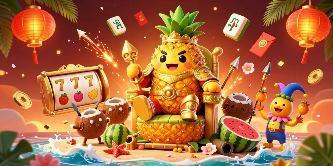 Engage in the exciting world of s666 with vibrant casino scenes showcasing the golden pineapple king and slot games!