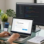 Engaging workspace showcasing Telegram Web Version in use, modern tech atmosphere with devices.