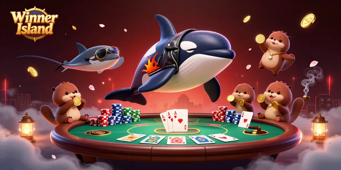 Experience the thrill of Winner Island with a vibrant casino-themed scene featuring playful sea creatures.