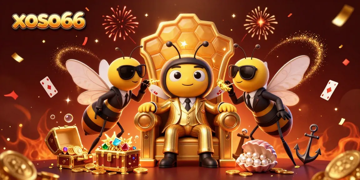 Experience the excitement of xoso66 with a vibrant 3D casino scene featuring a bumblebee mob boss and treasure-filled surroundings.